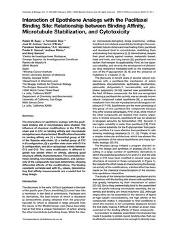 Interaction of Epothilone Analogs with the Paclitaxel Binding Site: Relationship Between Binding Affinity, Microtubule Stabilization, and Cytotoxicity