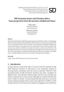 Old Testament Stories and Christian Ethics: Some Perspectives from the Narrative of Judah and Tamar