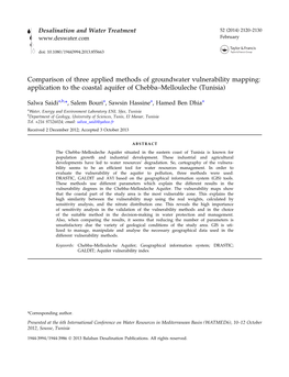 Comparison of Three Applied Methods of Groundwater Vulnerability Mapping: Application to the Coastal Aquifer of Chebba–Mellouleche (Tunisia)