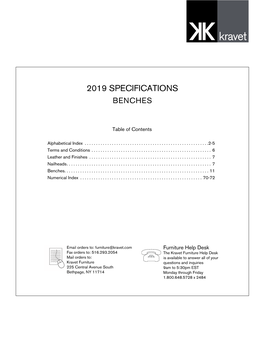 2019 Specifications Benches