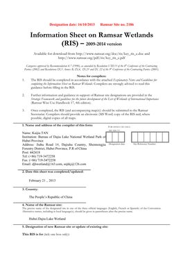 Information Sheet on Ramsar Wetlands (RIS) – 2009-2014 Version