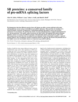 SR Proteins: a Conserved Family of Pre-Mrna Splicing Factors