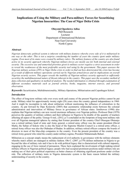 Implications of Using the Military and Para-Military Forces for Securitizing Nigerian Insecurities: the Case of Niger Delta Crisis