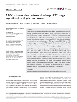 A PEX5 Missense Allele Preferentially Disrupts PTS1 Cargo Import Into Arabidopsis Peroxisomes