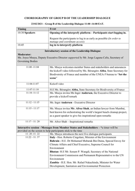 Choreography of Group B of the Leadership Dialogue