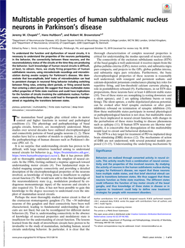 Multistable Properties of Human Subthalamic Nucleus Neurons in Parkinson’S Disease