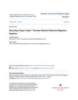 Recruiting "Super Talent:" the New World of Selective Migration Regimes