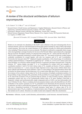 A Review of the Structural Architecture of Tellurium Oxycompounds
