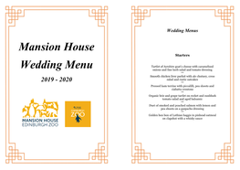 Mansion House Wedding Menu