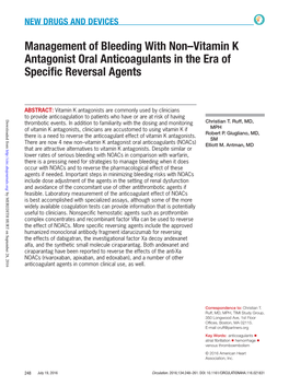 Management of Bleeding with Non–Vitamin K Antagonist Oral Anticoagulants in the Era of Specific Reversal Agents