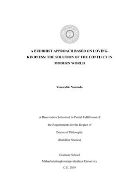 A Buddhist Approach Based on Loving- Kindness: the Solution of the Conflict in Modern World