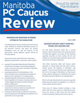 PROGRESS for MANITOBA in SPRING SITTING of the LEGISLATURE June 1, 2018