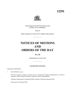 12291 Notices of Motions and Orders of The