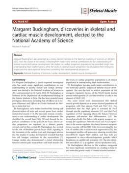 Margaret Buckingham, Discoveries in Skeletal and Cardiac Muscle Development, Elected to the National Academy of Science Michael a Rudnicki*