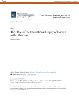 The Ethics of the International Display of Fashion in the Museum, 49 Case W