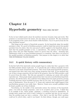 Chapter 14 Hyperbolic Geometry Math 4520, Fall 2017