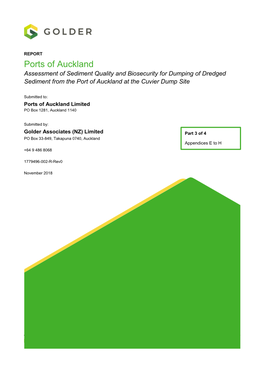 Ports of Auckland Assessment of Sediment Quality and Biosecurity for Dumping of Dredged Sediment from the Port of Auckland at the Cuvier Dump Site
