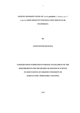 GENETIC DIVERSITY STUDY of Vanilla Planifolia G. Jackson, Syn. V