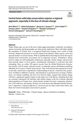 Central Asian Wild Tulip Conservation Requires a Regional Approach, Especially in the Face of Climate Change