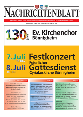 Amtsblatt Für Die Stadt Bönnigheim Und Die Gemeinden Kirchheim Am Neckar Und Erligheim