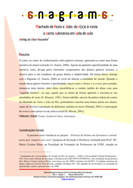 Machado De Assis E João: Do Ri(S)O À Ironia – O Conto Submerso Em Sala De Aula