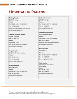 Hospitals in Pahang
