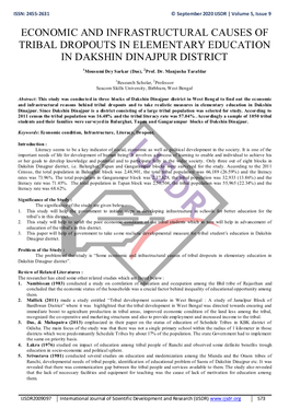 Economic and Infrastructural Causes of Tribal Dropouts in Elementary Education in Dakshin Dinajpur District