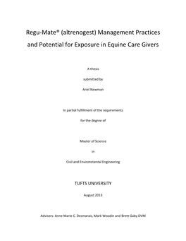 Regu-Mate® (Altrenogest) Management Practices and Potential for Exposure in Equine Care Givers