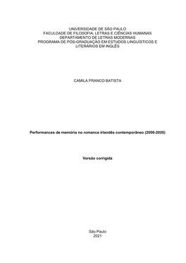 Universidade De São Paulo Faculdade De Filosofia, Letras E Ciências Humanas Departamento De Letras Modernas Programa De Pós-G