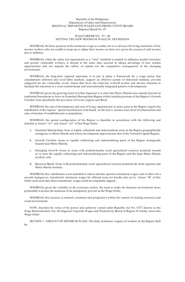 Republic of the Philippines Department of Labor and Employment REGIONAL TRIPARTITE WAGES and PRODUCTIVITY BOARD Regional Board No