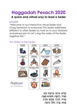 Haggadah Pesach 2020 a Quick and Virtual Way to Lead a Seder