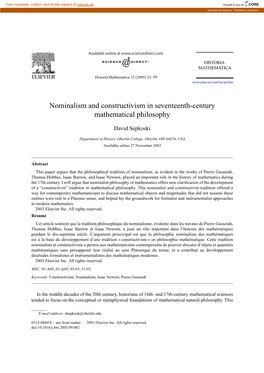 Nominalism and Constructivism in Seventeenth-Century Mathematical Philosophy