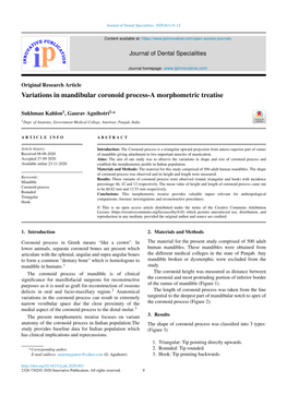 Variations in Mandibular Coronoid Process-A Morphometric Treatise