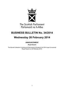 BUSINESS BULLETIN No. 34/2014 Wednesday 26 February 2014