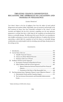 Treating Chance Consistently: Recasting the Approach to Causation and Damage in Negligence