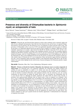 Presence and Diversity of Chlamydiae Bacteria in Spinturnix Myoti, an Ectoparasite of Bats