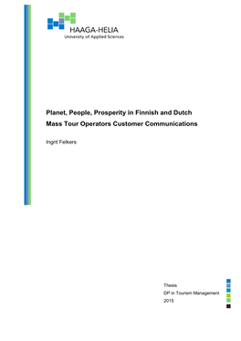 Planet, People, Prosperity in Finnish and Dutch Mass Tour Operators Customer Communications