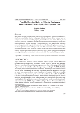 Possible Decision Rules to Allocate Quotas and Reservations to Ensure Equity for Nepalese Poor*