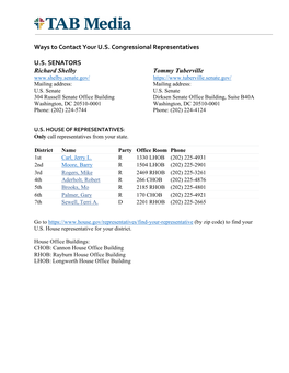 Ways to Contact Your U.S. Congressional Representatives