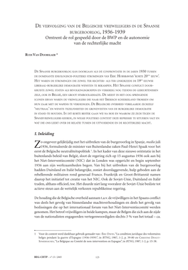 De Vervolging Van De Belgische Vrijwilligers in De Spaanse Burgeroorlog, 1936-1939 Omtrent De Rol Gespeeld Door De BWP En De Autonomie Van De Rechterlijke Macht