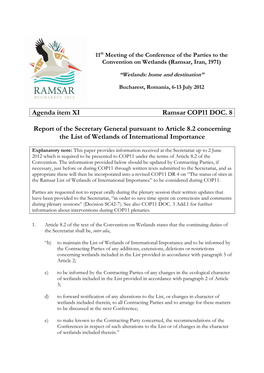 Agenda Item XI Ramsar COP11 DOC. 8 Report of the Secretary General