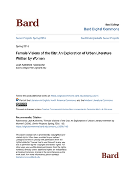 Female Visions of the City: an Exploration of Urban Literature Written by Women