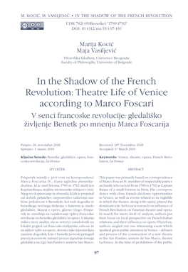 In the Shadow of the French Revolution: Theatre Life of Venice