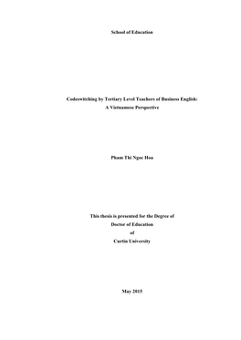 School of Education Codeswitching by Tertiary Level Teachers of Business English