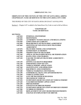 Taxicab Franchise Ordinance