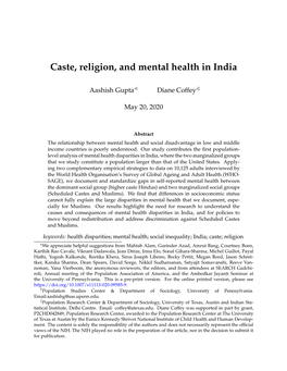 Caste, Religion, and Mental Health in India