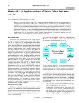 Oxaloacetic Acid Supplementation As a Mimic of Calorie Restriction Alan Cash*