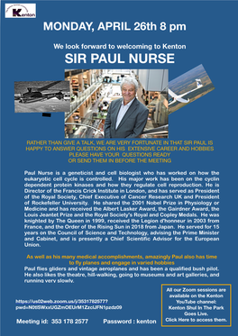 April 28 Sir Paul Nurse