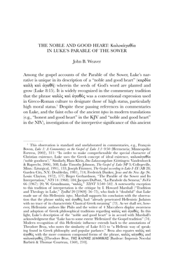 The Noble and Good Heart: Καλοκὰγαθία in Luke's Parable