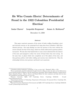 Determinants of Fraud in the 1922 Colombian Presidential Election
